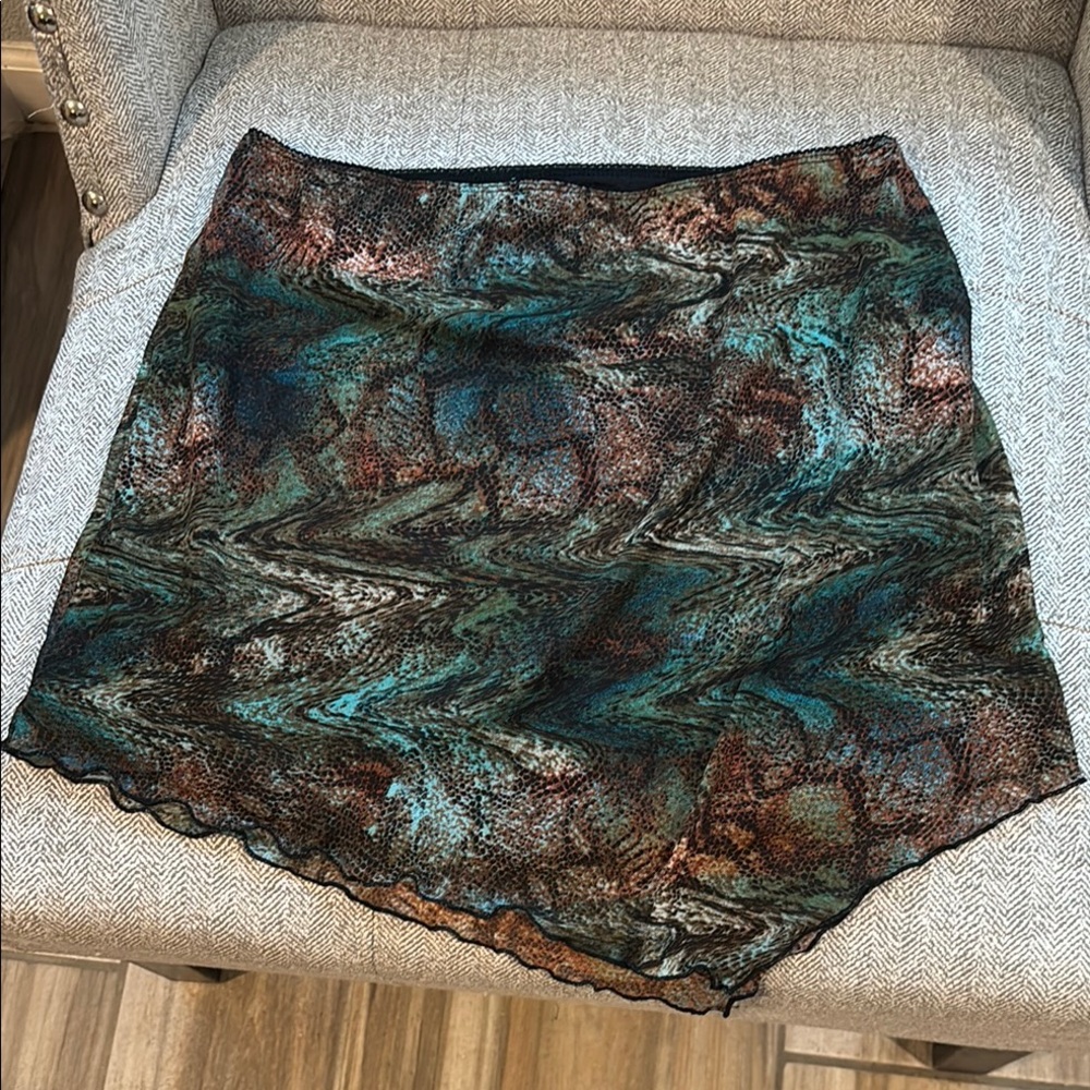 Green and Brown Asymmetrical Mini Skirt for Cocktail